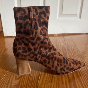 Leopard Print Chunky Wood Heel Booties